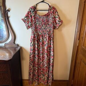 Pink and Green Puff Sleeve Maxi Sundress